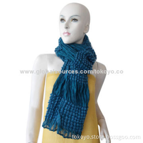 Bubble scarf with yarn dye, made of acrylic and silk, plain color